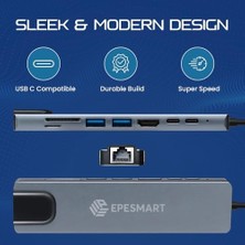 Nexa 8 Portları 1 Arada USB C Hub Adaptörü, 4K Hdmı, Şarj Cihazı, USB C Bağlantı Noktaları, Sd/micro Sd Kart Okuyucular, Ethernet Bağlantı Noktası, M1 ve M2 Mac Bilgisayarlar Için, Thunderbolt 3