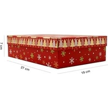 Liora Yılbaşı Hediye Kutusu – 27X19X7 cm Kırmızı Temalı Kapaklı Hediye Kutusu | Dayanıklı Karton, Altın Detaylı Yeni Yıl Hediye Paketi Kutusu