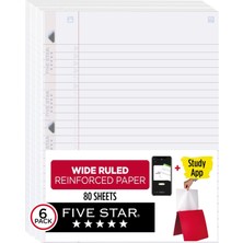Liora Star Gevşek Yaprak Kağıt, 3 Paket, 3 Delikli Delgeç Defter Kağıdı, Güçlendirilmiş Geniş Çizgili Dolgu Kağıdı, Mürekkep Kanamasıyla Mücadele, 8" x 10-1/2", Paket Başına 80 Yaprak (150024)
