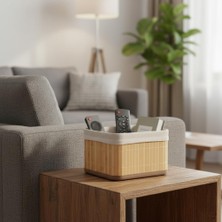 Nexa Bambu Çok Amaçlı Saklama Kutusu Düzenleyici Kare Organizer, Dekoratif Bambu Düzenleyici Naturel (20X20X13CM)