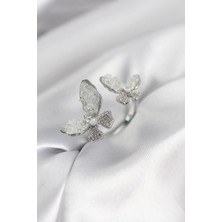 Prativas Gümüş Renk Beyaz Kelebek Model Zirkon Taşlı Kadın Yüzük - PRT3500EB10398