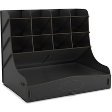 Liora Chamber 12 Gözlü Büyük Boy Masaüstü Kalemlik Düzenleyici, Masaüstü Organizer Çekmeceli A4 Evrak Rafı (Siyah)