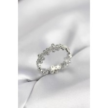 Prativas Gümüş Renk Sıralı Çiçek Model Zirkon Taşlı Kadın Yüzük - PRT3500EB10563