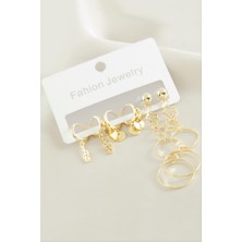 Zero Land Matrixzn 6 Adet Inci Taşlı Halka Küpe - Sarı