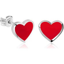 Tienda Elegante Gümüş Fosforlu Kırmızı Kalp Küpe