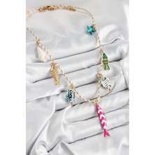 Aesco Seramik Motifli Pembe Balık Figürlü Model Krem Ip Kadın Kolye - Lisinya