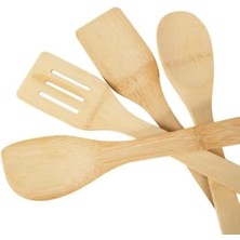 Liora Doğal Bambu 4’lü Mutfak Seti 25 cm – Çevre Dostu, Dayanıklı ve Sağlıklı Yemek Pişirme Araçları
