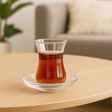 Liora 12 Parça Klasik Çay Seti – 6 Çay Bardağı ve 6 Çay Tabağı, Şeffaf Cam, 8 cm Bardak, 10 cm Tabak, Şık ve Dayanıklı Tasarım