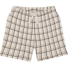 Antebies Organik Gots Sertifikalı Bej Grid Desenli Beli Lastikli Bağcıklı Erkek Çocuk Şort