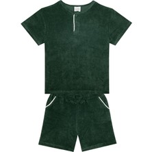 Antebies Organik Gots Sertifikalı Beyaz Kontrastlı, Beli Lastik Bağcıklı Cepli Tshirt Şort Erkek Çocuk Takımı