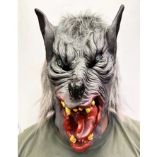 Aesco Kafaya Tam Geçmeli Lateks Dil Çıkaran Mavi Gözlü Kurt Maskesi - Lisinya