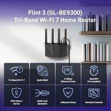 Liora Gl.inet GL-BE9300(FLINT 3) Tri-Band Wifi 7 Router, Gaming Router, Extensive Coverage, 5x2.5g Multi-Gig Ports, Mass Device Connectivity, Mlo Technology, Openvpn & Wireguard, 802.11AX