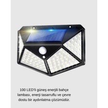 Aesco Güneş Enerjili 100 LED Dış Mekan Lamba – Hareket Sensörlü, 2200MAH Bataryalı Solar Aydınlatma - Lisinya