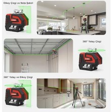 Liora KBL32G Profesyonel Li-Ion Yatay 360° ve Dikey Otomatik Hizalamalı Yeşil Nokta Şakül ve Yeşil Çapraz Çizgi Lazer Distomat