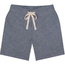 Antebies Mavi Keten Bağlamalı Kordonlu Dokuma Erkek Çocuk Şort