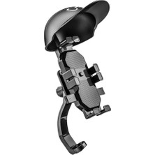 Liora MT30 Motor Motosiklet Telefon Ayna Tutucu Yağmurluk Güneşlik Şapkalı Bağlantılı Damperli Şok Emici