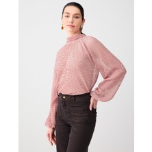 Jimmy Key Pembe Uzun Kollu Boyundan Bağlı Rahat Kesim Mesh Örme Bluz