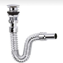 Aesco Krom Basmalı Sifon -Körüklü Sifon Bas Stoplu Lavabo Mutfak Sifonu-Paslanmaz ( Lisinya )