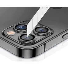 Liora Iphone 11/12 Pro Max Uyumlu Alüminyum Alaşım Çerçeveli Tempered Glass Kamera Lens Koruyucu Kırılmaz Cam (3'lü Set) (Siyah)