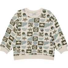 Antebies Organik Gots Sertifikalı Yeşil Okyanus Desenli Uzun Kollu Manşetli Erkek Çocuk Sweatshirt