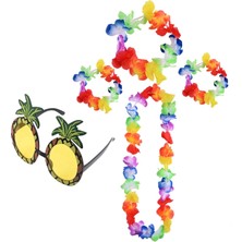 Aesco Renkli Ananas Gözlük, Taç, Kolye ve Bileklik Seti - Lisinya