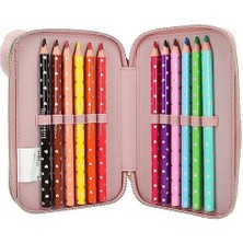 Liora 12575 Mimi - Pembe ve Beyaz Renkte Doldurulmuş 2 Bölmeli Kalem Kutusu, Geyik Motifli, Renkli Kalemli,, Cetvel Vb.