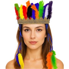 Aesco Rengarenk Tüylerle Işlenmiş Lastikli Kızılderili Başlığı - Lisinya