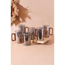 Perotti Siena 6'lı Silver Akasya Kulplu Çizgili 350 ml Cam Kupa