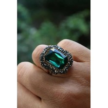 Stoneage Kadın Yüzük Yeşil Kristal Taşlı El Yapımı ve Ayarlanabilir