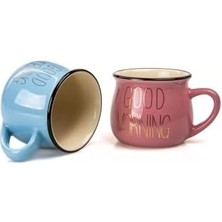Liora 2'li Görünümlü Porselen Kupa Seti Good Morning Yazılı 150 Ml,pembe & Mavi