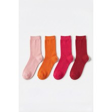 Buluş Organic 4'lü Sıcak Tonlar Organik Penye Pamuk Kadın Soket Çorap