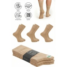 Saysez Bambu Erkek Soket Uzun Düz Bej Çorap Dikişsiz Premium Paket 3'lü / Yıkamalı Kokulu Soft Çorap