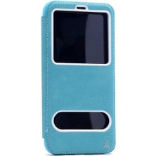 Liora Galaxy S8 Plus Kılıf Kapaklı Iç Kısım Silikonpencereli Koruma Kap Turkuaz