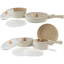 Nexa Neoflam Midas Bej 15 Parça Ayrılabilen Saplı Iç Içe Geçebilen Indüksiyonlu Tencere Tava Seti