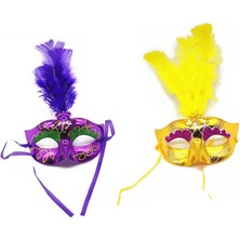 Aesco Renkli Tüylü Venedik Parti Maskesi Karışık Renk 12 Adet - Lisinya