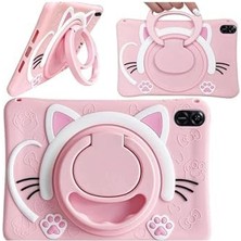 Liora Standlı Askılı Karakterli Kedi Çocuk Kılıfı, iPad 7. 8. 9. Nesil 10.2 Inç ile Uyumlu - Pembe