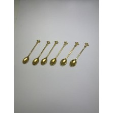 Liora Altın Renkli Çay Kaşığı Seti (6'lı)-Yaprak Desenli