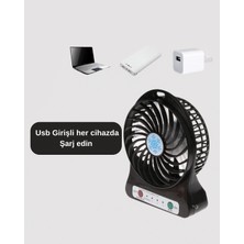 Aesco Mini USB Fan – Şarj Edilebilir, Işıklı, 3 Kademe, Taşınabilir Masaüstü Vantilatör - Lisinya