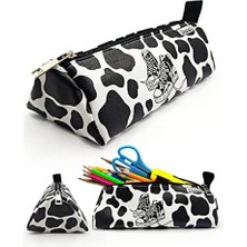 Liora Kalem Kutusu Inek Desenli Ayakkabı Detaylı Üçgen Kalemkutu Vegan Deri Kalemlik - Siyah