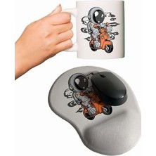 Liora Motorlu Astronot Baskılı Bilek Destekli Mouse Pad + Kupa Bardak Mug