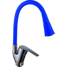 Aesco Oynar Başlıklı Çelik Spiral Üzeri Silikon Kaplama Musluk Başlığı Kobra Fonksiyonlu Musluk - Mavi - Lisinya