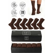 Saysez Bambu Erkek Soket Uzun Düz Kahverengi Çorap Dikişsiz Premium Kutulu 6'lı