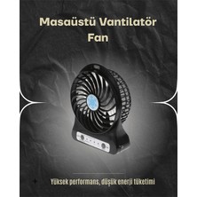 Aesco Şarjlı USB Fan – Masaüstü Mini Vantilatör, Taşınabilir, Işıklı, 3 Kademeli, Sessiz - Lisinya