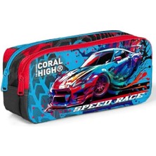 Liora Gri Mavi Yarış Arabası Iki Bölmeli Kalem Çantası - Erkek Çocuk