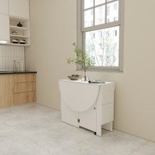 Katlanır Açılır Kapanır Yuvarlak Yemek & Mutfak Masası ve 4 Tabure Seti – Mdf – 6 Kişilik Kapasite