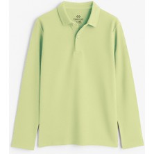 Tommy Life Açık Yeşil Polo Yaka Basic Uzun Kollu Unisex Çocuk T-Shirt - 11170