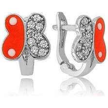 Fm Gümüş Turuncu Kelebek Çocuk Küpesi