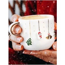 Liora Celine's Wonders Kabartmalı 24 Ayar Altın Dekorlu El Yapımı Kupa 300 ml Yılbaşı Kupa Christmas Mug Yılbaşı Fincan 1 Adet