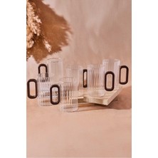 Perotti Siena 6'lı Akasya Kulplu Çizgili 350 ml Cam Kupa