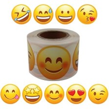 Liora Emoji Etiketi 9 Farklı Emoji Surat 50MM Çap Ruloda 500 Adet Kendinden Yapışkanlı Rulo Etiket, Pp Opak, Gülen Surat Stickerları
